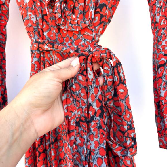 Maje Red Floral Printed Wrap Dress Mini Feminine Cotton Size 3 Large Boho - Picture 6 of 7